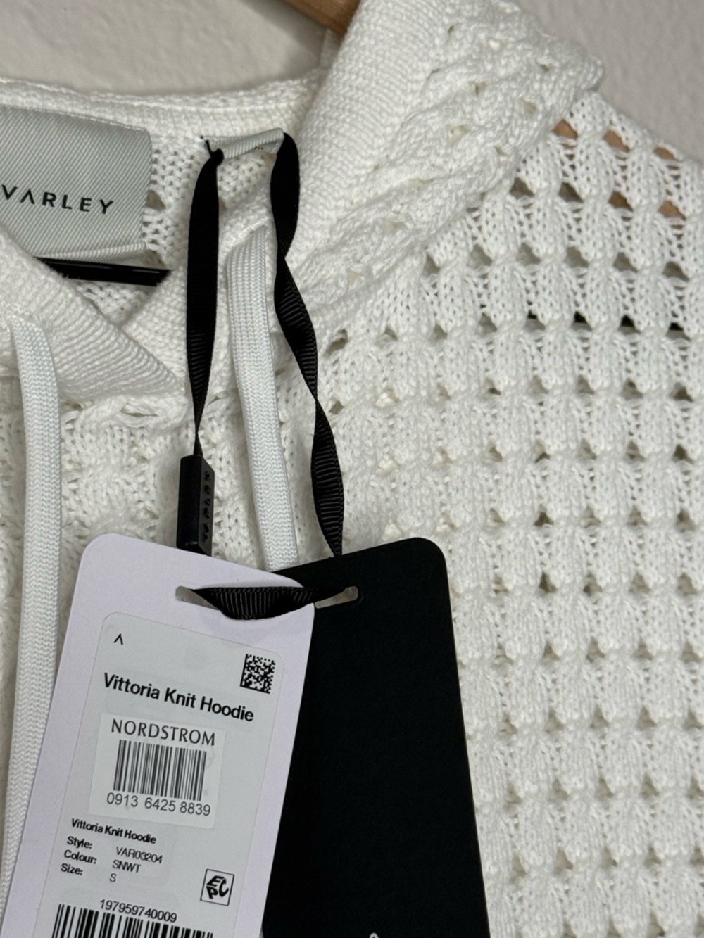 NWT Varley Vittoria Open Stitch Knit Hoodie in Snow White, size S - Picture 6 of 8